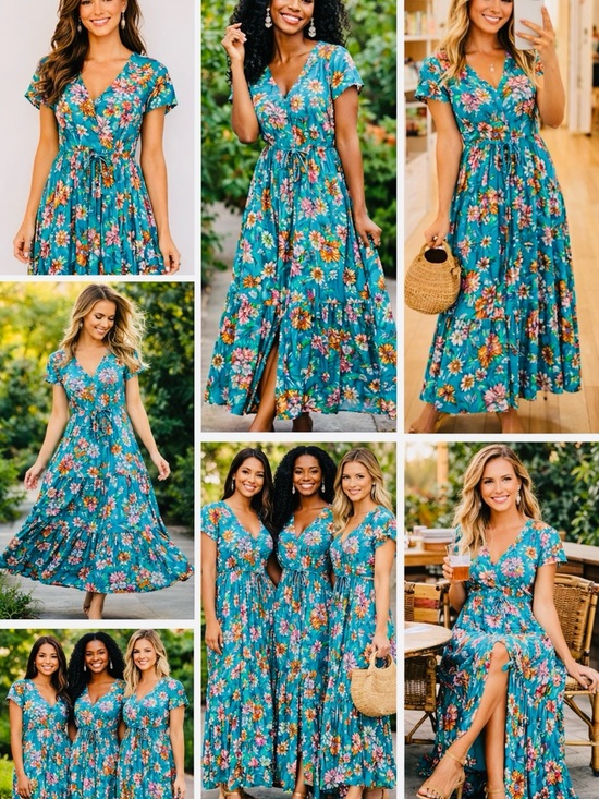 Jaase Dresses & Skirts - Jaase Carmen Janis Beautiful Pink Teal Floral Maxi Dress Embroidered Cap Slvs Sm